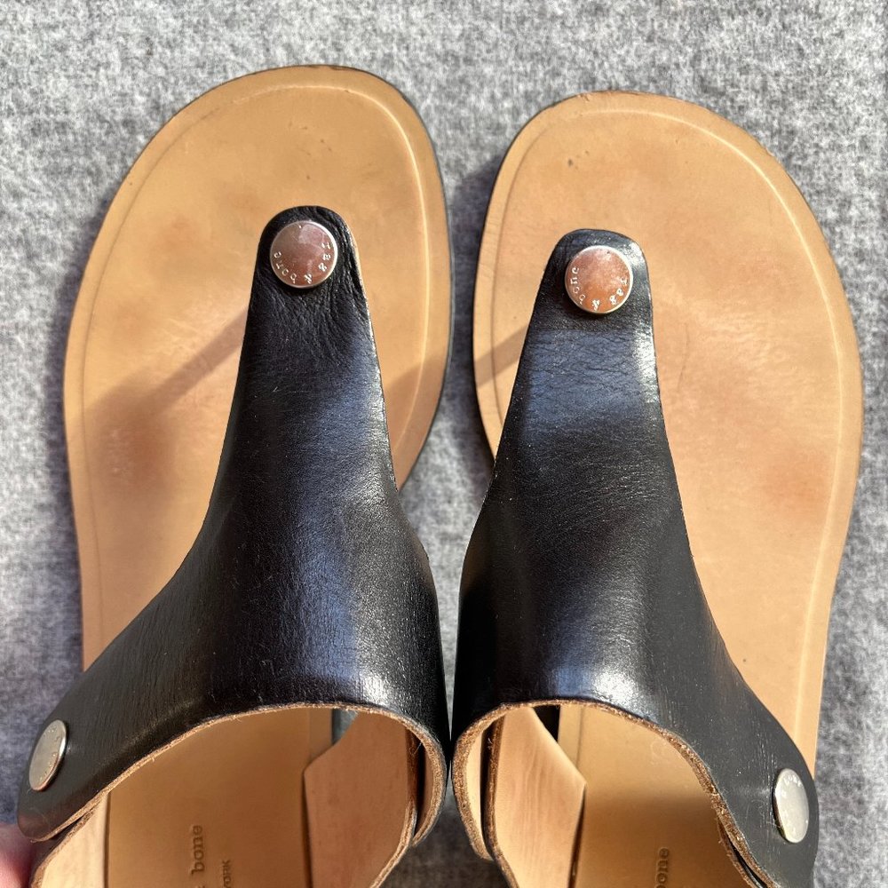 Rag & Bone Luna Flat Leather Thong Sandal, Black